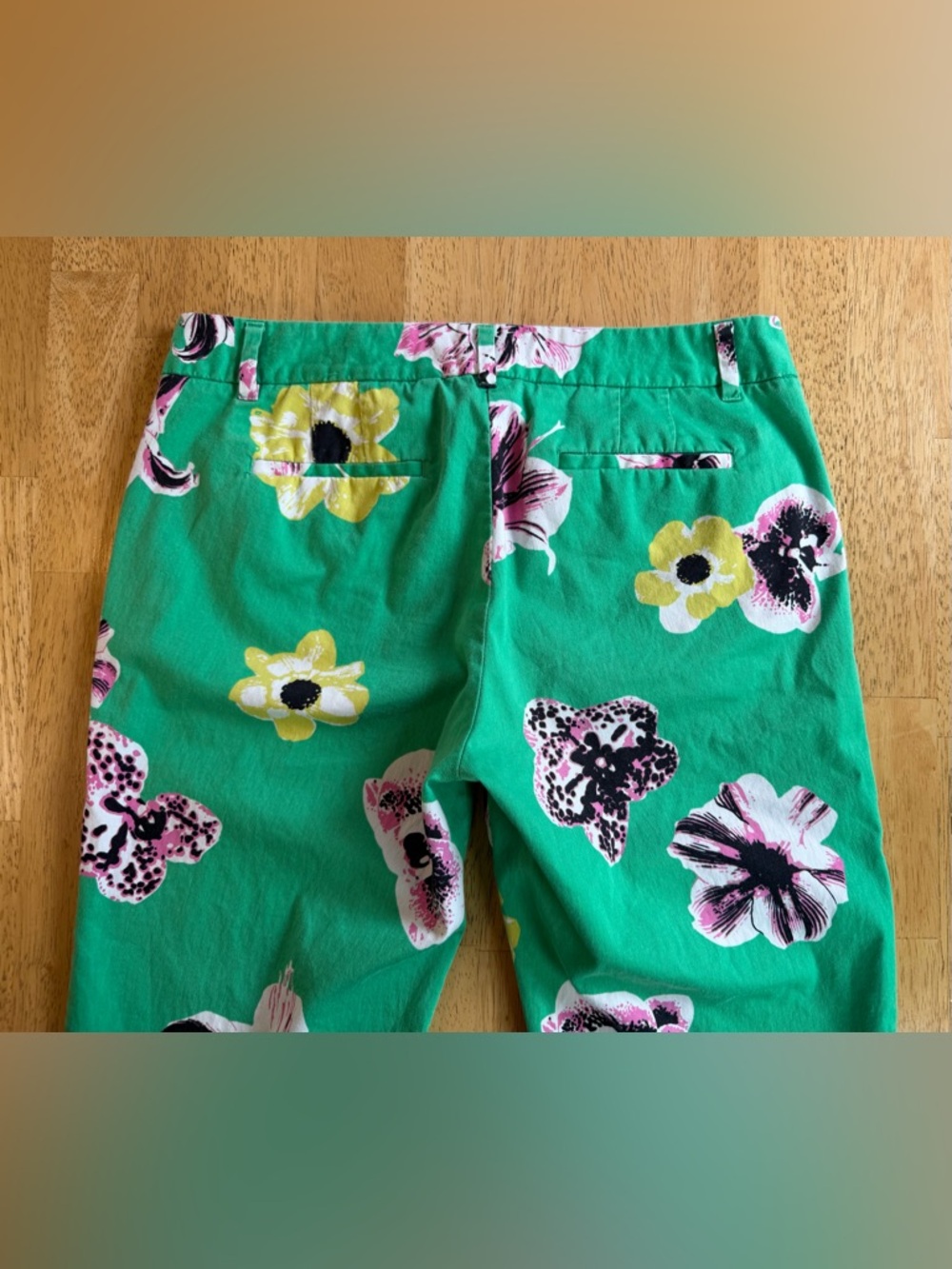 J. Crew Stretch Cropped Pants Womens Size 6 Floral Green Cotton Blend - Picture 2 of 9